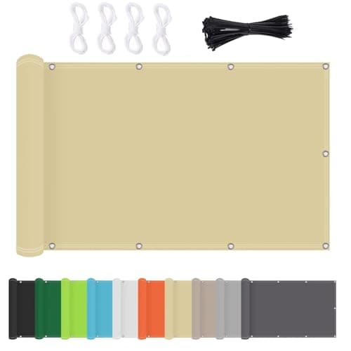 Image of Balcony Privacy Screen Rectangular Sun Shade Sail Weatherproof, UV Protection, Tear Resistant Sunscreen Awning Canopy with Eyelets, Easy to Install Beige 1x10m