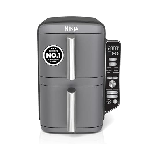 Image of Ninja Double Stack XL Air Fryer, Vertical Dual Drawer AirFryer with 4 cooking levels, 2 Drawers and 2 Racks, Space Saving Design, 9.5L Capacity, 6 Cooking Functions, 8 Portions, Grey, SL400UK