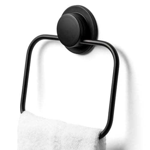 Image of Croydex Stick 'n' Lock Towel Ring, Matt Black