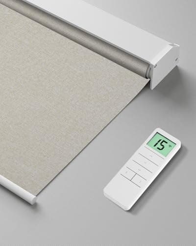 Image of Tokblind Motorized Roller Blind with Remote Control, Blackout Electric Window Blind Compatible with Alexa Google via Hub, Rechargeable Smart Shade for Windows Customized Size (Fabric Beige)