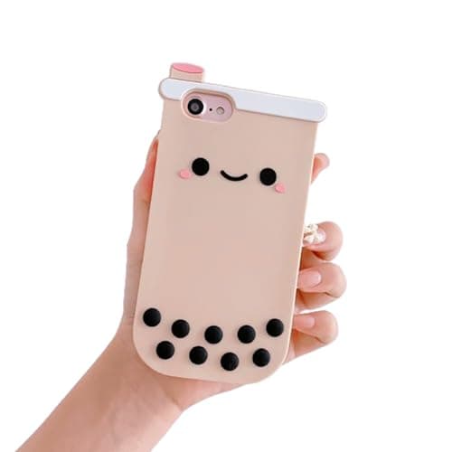 Image of wifantien 3D Bubble Case for iPhone SE 2022/2020, 6/6S/7/8 (4.7'') - Cartoon Cute Kawaii Smile Face Boba Tea Kids Teens Girls Women Soft Silicone Case