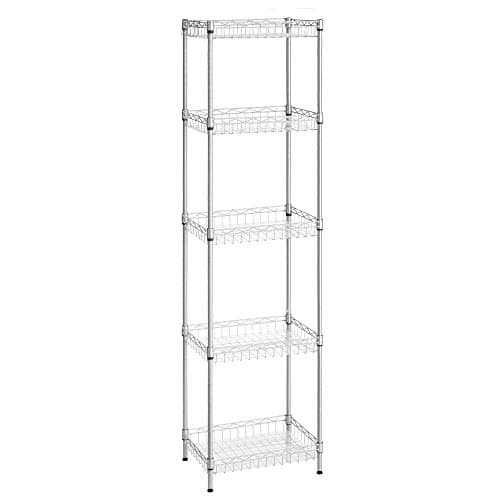 Image of SONGMICS Metal Storage Shelf, Wire Basket Shelving Unit, Kitchen Storage Rack, 4 Hooks, PP Sheets, Adjustable Shelves, Total Load Capacity 100 kg, for Bathroom, Pantry, Small Spaces, Silver LGR105E01