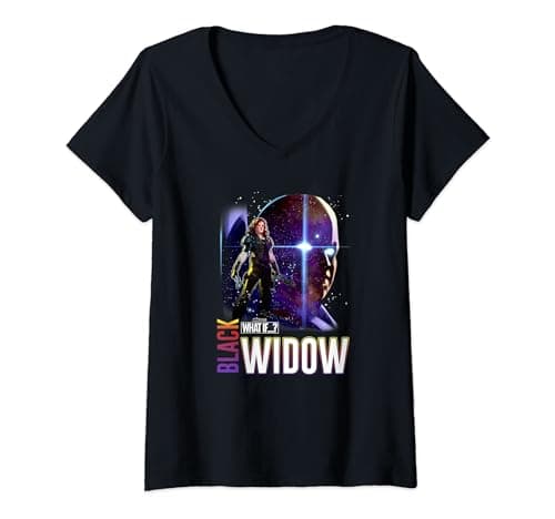Image of Womens Marvel What If The Watcher Black Widow Galactic Poster V-Neck T-Shirt