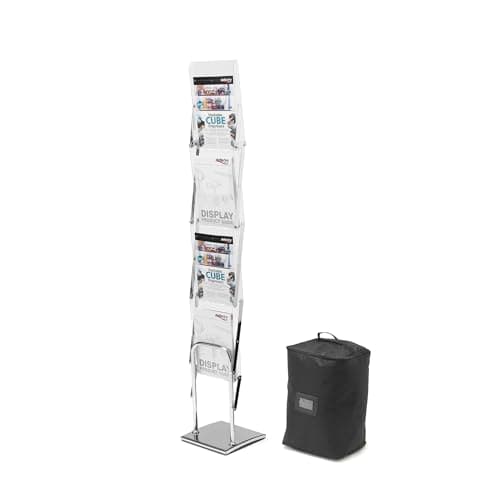 Image of Deflecto A4 Crystal Folding Literature Stand with Carry Case - File Holder Rack - Portable Letter Rack Stand