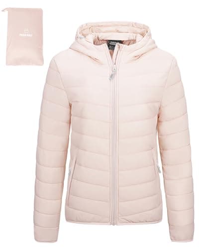 Image of Outdoor Ventures Women's Winter Lightweight Puffer Jacket with Hood, Warm, Short, Packable, Quilted, Transitional, Padded Jacket for Ladies, Lined for Hiking, Travel Pink L