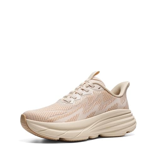 Image of ALLSWIFIT Women's Slip On Walking Shoes Hands-Free Cushion Running Tennis SwiftPlush Non-Slip Comfortable Workout Gym Athletic Fashion Sneakers,Size 4,Beige,AWUMRS2512