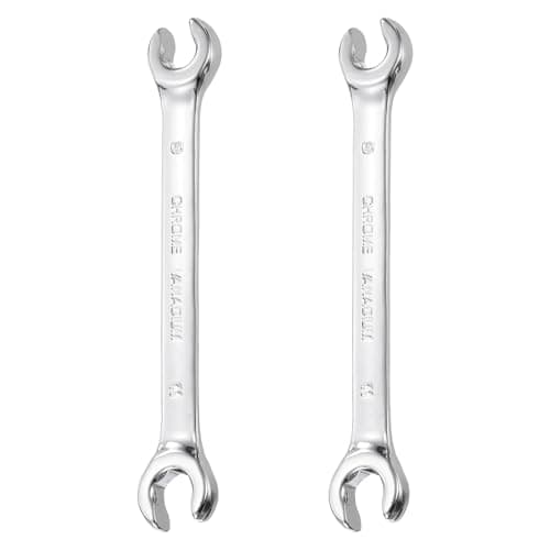 Image of sourcing map 2 Pcs Flare Nut Wrench 9mm x 11mm Metric Double Open End Thick Spanner Mirror Polish Finish 45# Steel Brake Line Wrench for Fuel Tube Hose Transmission Line, Silver