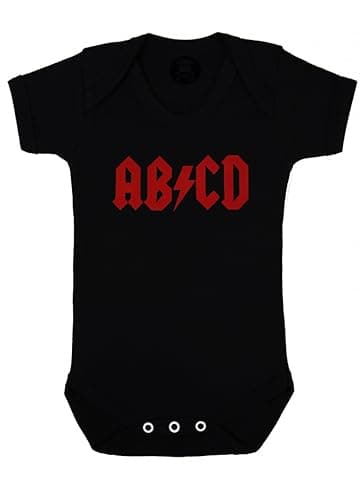 Image of Baby Moo's AB/CD ROCK N ROLL Baby Grow for Boys or Girls | Cool Band Inspired Metal Baby Bodysuit - Unique New Baby or Parents Gift UK (0-3 months)