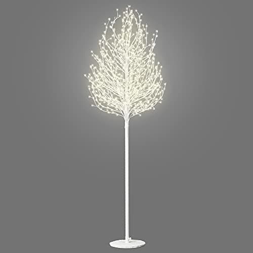 Image of VeryMerry 5FT Micro Dot Birch Christmas Tree with 580 Warm White LED Lights, Auto-Off Timer and 8 Lighting Modes, Suitable for Indoor and Outdoor Use - White