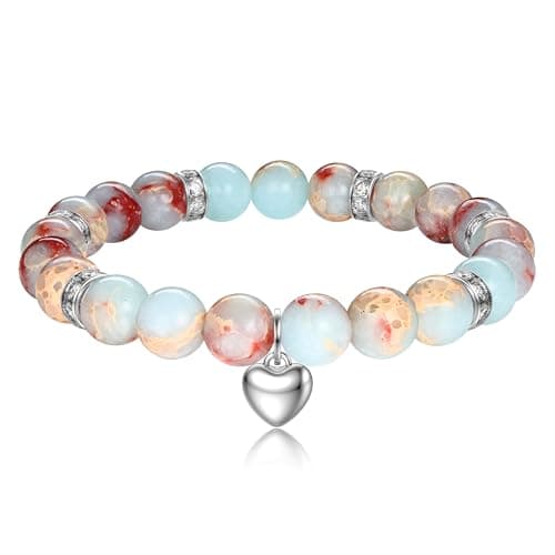 Image of Kakonia Beaded Bracelets for Women Heart Crystal Bracelet Adjustable Womens Bracelet Natural Stone Boho Bracelets Jewelry Gift for Women Girls - Blue