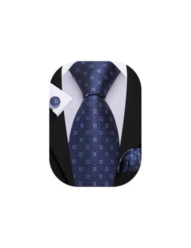 Image of Barry.Wang Men's Navy Blue Tie Silk Necktie Pocket Square Cufflinks Sets Formal Wedding