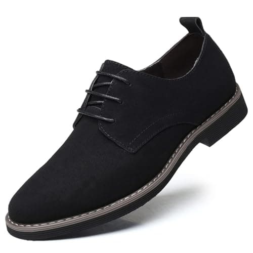 Image of Men's Suede Leather Lace-Up Brogues – Formal & Casual Wedding Shoes, Stacked Heel Oxfords for Office & Special Occasions(Black,8 UK)