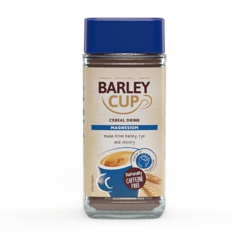 Image of Barleycup Magnesium Instant Grain Beverage 100g. Enriched with Magnesium. Made from the finest cultivated roasted grains and chicory roots. Vegan. Free from caffeine and artificial additives.