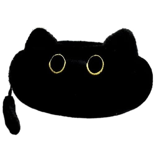 Image of Black Cat Pencil Case for Girls Boys Kids, Cute Special Fluffy Large Capacity Zip-Up Animal Pencilcase with Small Compartments Gifts for College Secondary High School Teenagers Teacher Women Adult