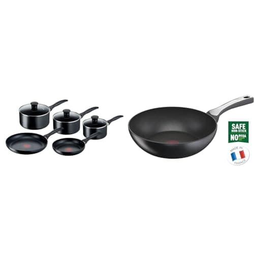 Image of Tefal Induction Non-Stick Cookware Set, 5 Pcs - Black & Unlimited On, Premium Cookware, 28 cm Wok Pan, UK's Longest Lasting Non-Stick, Frying Pan, Heat Indicator, Induction Hob Compatible, Black