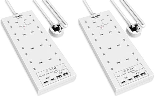 Image of Extension Lead with USB Slots, 8 Way Socket Surge Protection with 4 USB Charger(2C+2A) Multi Plug 2990W Safety Shutter with 2M Extension Cord for TV PC Laptops Tablets (Pack of 2)