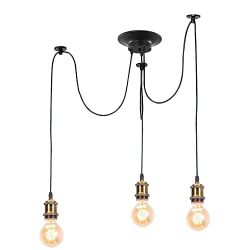 Image of iDEGU Modern and Retro Pendant Light, 3 Arms DIY Spider Chandelier Creative Adjustable 150CM Vintage Ceiling Pendant Lamp Fixture with Brass E27 Socket, Black (3 Lights)