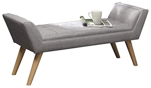Image of GFW Milan Upholstered Storage Bench, Window Padded Stool Seat, Accent Solid Wood Legs, Suitable for Living Room Bedroom Hallway Or Dining Room Grey H-51cm x W-118cm x D-43cm