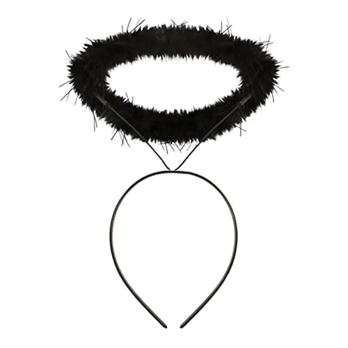 Image of Lumaire Women Fluffy Halo Headband - Christmas, Nativity, Angel Fairy, Halloween, Costume Headband - Fancy Dress Accessories, Feather Angel Halo Headwear Angel Dress Up Headbands For Women (Black)