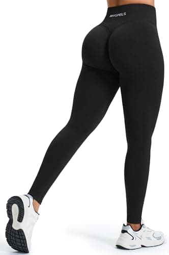 Image of JOYSPELS Seamless Gym Leggings for Women UK - Ruched Scrunch Bums Lifting Leggings Workout Running Activewear Sports Womens Yoga Pants Black S