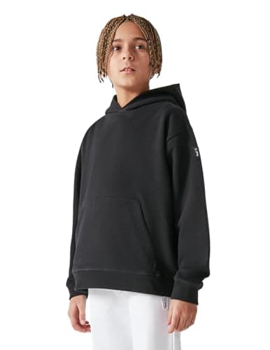 Image of Huel kid's Zip-through Hoodie, 100% Cotton, Black, 9-10, GOTS Certified, Ultra Soft Relaxed Fit, Sustainable & Durable, Made in Portugal