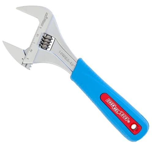 Image of Channellock 10WCB 10-inch Code Blue® WideAzz® Adjustable Wrench | 2-inch Wide Mouth Jaw Capacity | Precise Jaw Design Grips in Tight Spaces | Measurement Scales for Easy Sizing Diameters