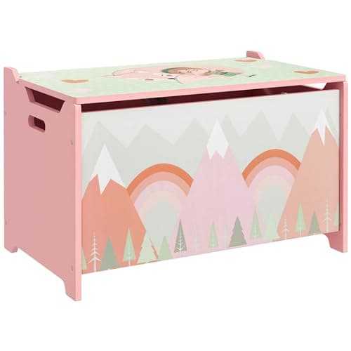 Image of ZONEKIZ Toy Box, Kids Toy Chest with Lid, Safety Hinge, Cute Design - Pink