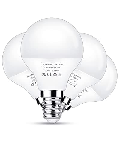 Image of Flaspar E14 LED Light Bulb 60W Equivalent, 7W Small Edison Screw Golf Ball Bulb Warm White 3000K, 600LM SES E14 LED Bulbs, Non-dimmable, Energy Saving Bulbs, 4 Pack