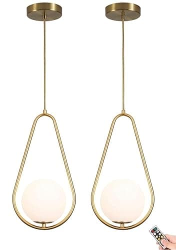 Image of Battery Operated Pendant Light with Dimmable & Timeable Rechargeable Bulb, not Hardwired Battery Powered Globe Hanging Ceiling Lighting Chandelier, for Kitchen Island Dining Table Living Room Bedroom