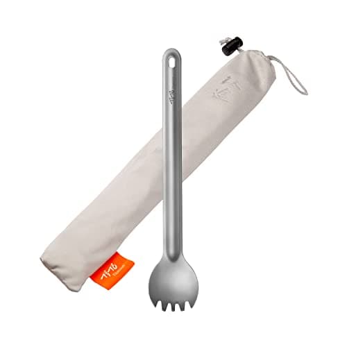 Image of TiTo Titanium Long Handle Spork and Spoon Eco-Friendly Ultralight Portabale Flatware for Outdoor Camping Backpacking Hiking Travel Picnic Tableware with Bag(Sandblasting Spork)