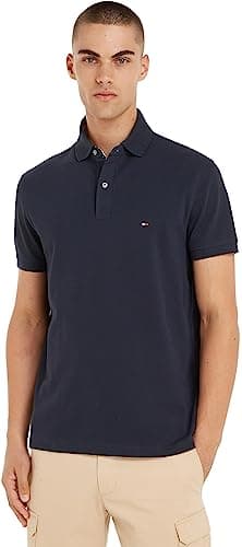 Image of Tommy Hilfiger Men’s Short Sleeve 1985 Regular Fit Polo Shirt, Blue (Desert Sky), XL