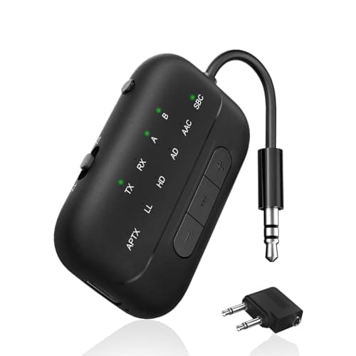 Image of SONRU Bluetooth 5.3 Transmitter & Receiver, Supports 2 Headphones Dual Connection, aptX-Low Latency Bluetooth Adapter, 3.5mm Aux Jack Audio Transmitter for TV/Plane/Travel/Gym/Car, Black