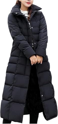 Image of Mrat Winter Jackets Women UK Maxi Faux Fur Hooded Puffer Down Coat Longline Quilted Jacket Thermal Solid Zip Warm Padded Overcoats Outerwear Windproof Coat Loose Thick Parka Size 8 10 12 14 16 18