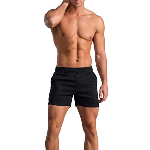 Image of GYMAPE Men Bodybuilding Gym Workout Shorts 5 inch Running Sports Fitness Cotton Color Black M