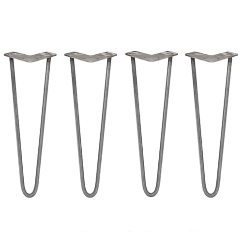 Image of Monster Shop Hairpin Legs x 4 Table Legs Hair Pin Furniture 4Pcs Desk Bench Chair Metal Raw Steel 2 Prong Protector Feet | 16” 12mm…
