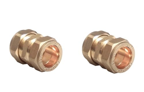 Image of TC 15mm Brass Straight Compression Coupling Connector Fitting for Copper Pipe Pack of 2