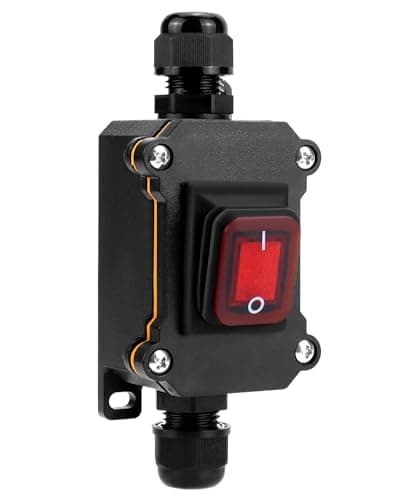 Image of QWORK® IP65 Waterproof Inline Cord Switch with Red Indicator Light, 12-24V 30A, DPST Rocker Switch, Dual Position ON/OFF Control
