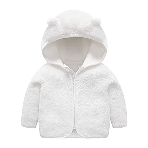 Image of Toddler Baby Boys Girls Soft Fleece Hoodie Jacket with Cute Bear Ear Zip Up Cartoon Fleece Hooded Coats for Newborn Infant Boys Girls Warm Fuzzy Jacket Fall Winter Clothes (White, 18-24 Months)