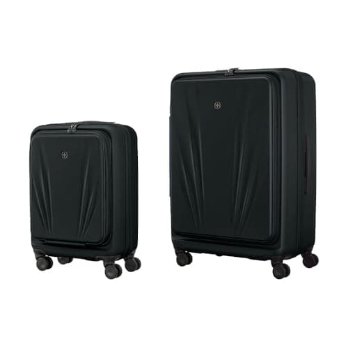 Image of WENGER Skyon 2-Piece Suitcase Set, Carry-On + Large Travel Case, Hard-Shell, Trolley, Laptop and Tablet Compartment, Security Lock, Black, 653569