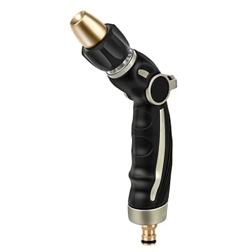 Image of RESTMO Hose Pipe Spray Gun High Pressure, Heavy Duty Pure Brass Nozzle Head, Metal Hand Sprayer for Car Washing, Garden Cleaning, Lawn and Plant Watering, Thumb Flow Control, 4 Spray Patterns