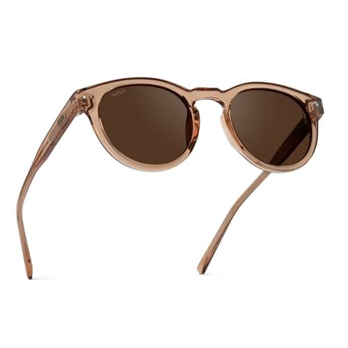 Image of WearMe Pro WMP Eyewear - Women's Polarized Sunglasses: Classic Round Retro Style (Light Crystal Brown/Brown Lens)