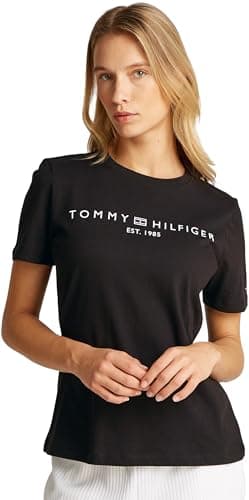 Image of Tommy Hilfiger Women's Round Neck Short Sleeve T-Shirt, Black (Black), M