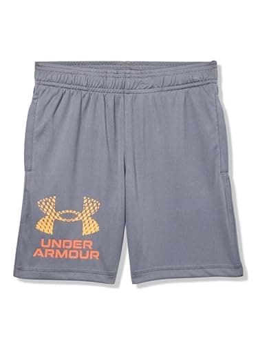 Image of Under Armour Boys' Tech Logo Shorts, (026) Castlerock/Squad Orange/Orange Base, M