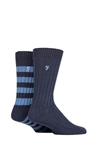 Image of Farah Mens Bamboo Boot Socks Pack of 2 Navy/Blue 6-11