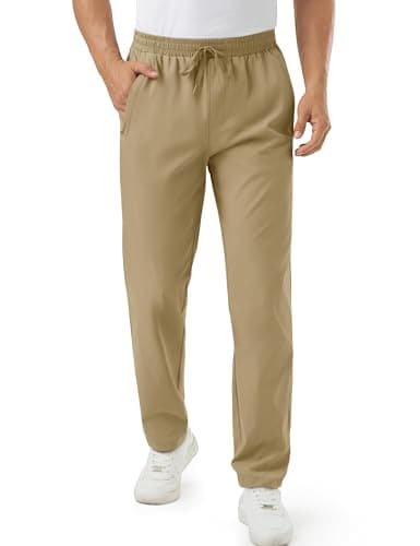 Image of TACVASEN Men's Lightweight Trousers Quick Dry Water Resistant with Pockets Running Hiking Joggers Travel Pants Khaki XXL