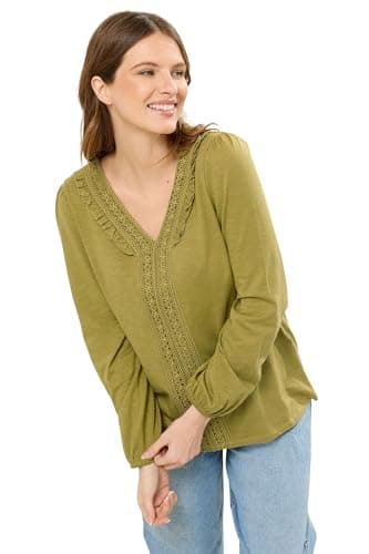 Image of M&Co Frill Detail Cotton Blouse - Women's Green
