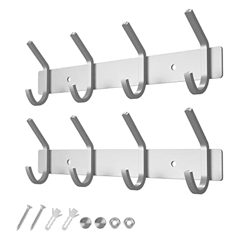 Image of Dripex Coat Hook Rack Wall Mounted 304 Stainless Steel Hanger Heavy Duty Clothes Hat Holder (4 Hooks - 2 Pack)