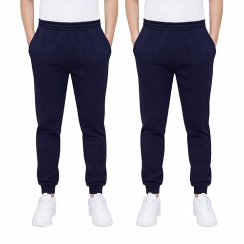 Image of KHIM Jogging Trouser Tracksuit Bottom Pant Kids Unisex Girls Boys Activewear (UK, Age, 5 Years, 6 Years, Regular, Navy Blue 2 Pack)