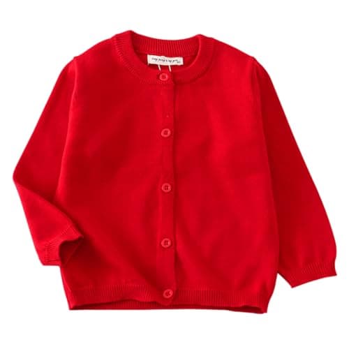 Image of HahaNice Girls' Cardigans Knitted Long Sleeve Kids School Jumper Red 7Y