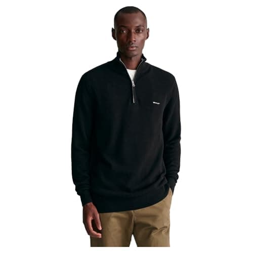 Image of GANT Men's Cotton Pique Half Zip Pullover, Black, XL